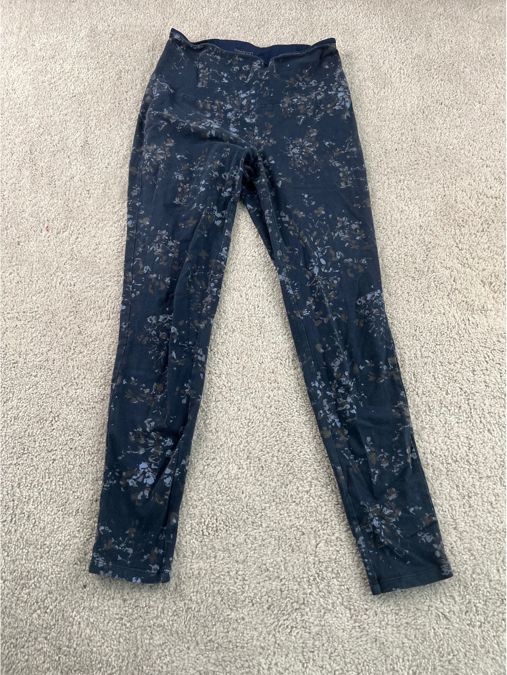 Westport Women’s Small Floral Print Leggings Navy Blue Stretch Full Length
